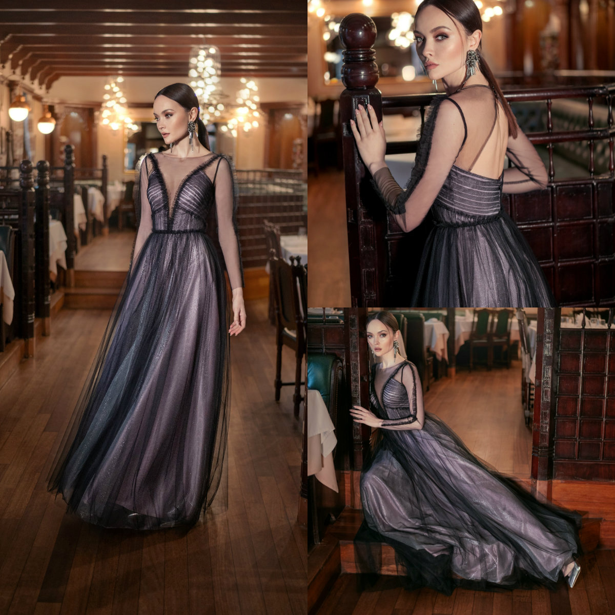 

Luxury Cocktail Dresses Jewel Long Sleeve Lace Appliques Prom Gowns Custom Made Hollow Back Floor Length Special Occasion Dress, Hunter