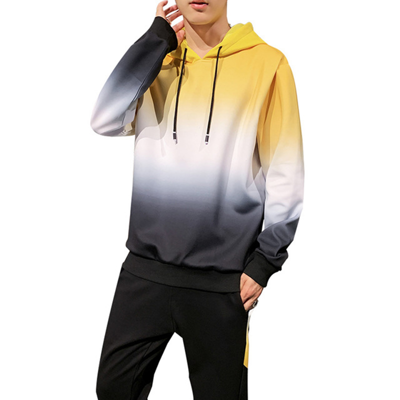 

Rlyaeiz 2020 Autumn Sportswear Set Men Tracksuit Gradient Color Hooded Hoodies + Pants Casual Sporting Suits chandal hombre 4XL, B2