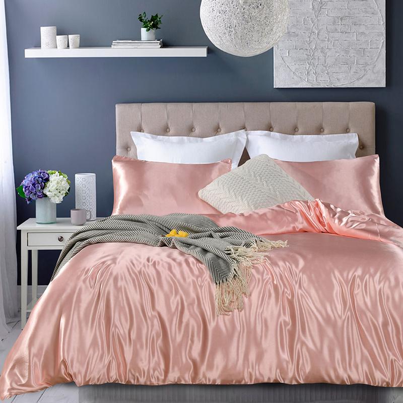 

30 Satin Bedding Set Silk-like Linen US  King Queen Duvet Cover Set Pillowcases Covers 2/3 pcs Bedding Sets Bed Clothes, White