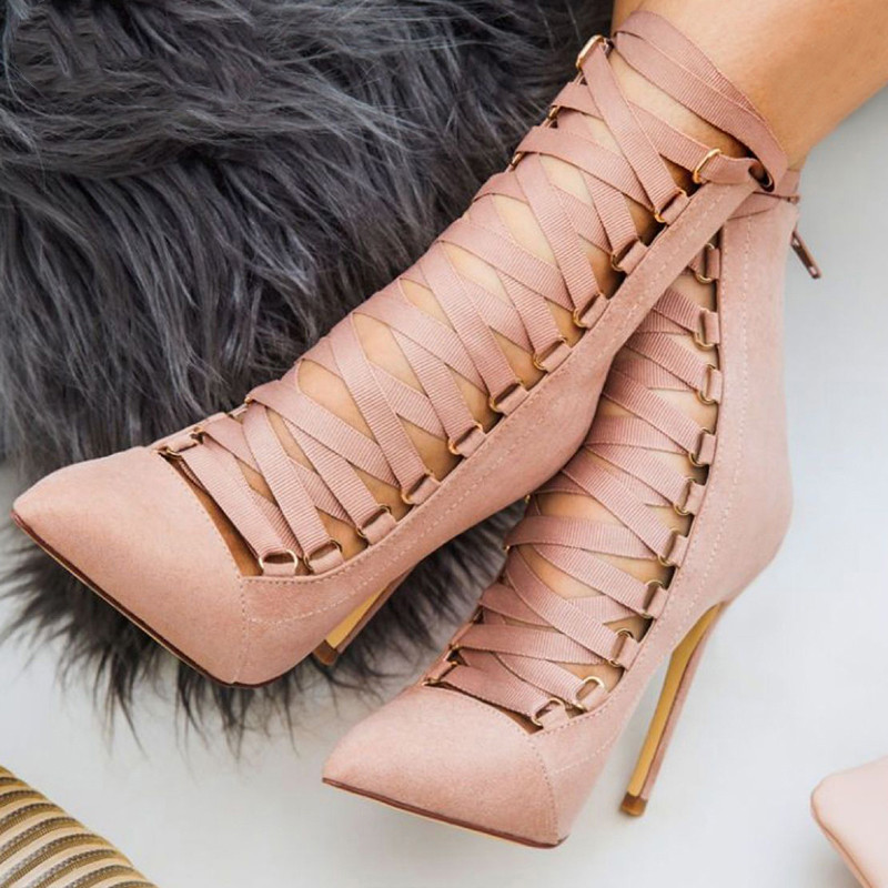 

Mazefeng High Quality Gladiator Women Pump Genova Stiletto Sandal Boot Pointed Toe Strappy Lace Up Pumps Shoes Woman Sandals 40