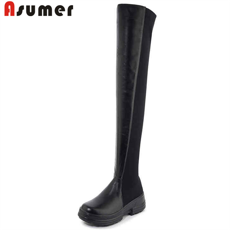 

ASUMER 2020 New High quality women boots fashion over the knee boots round toe platform shoes stretch thigh high women, Black