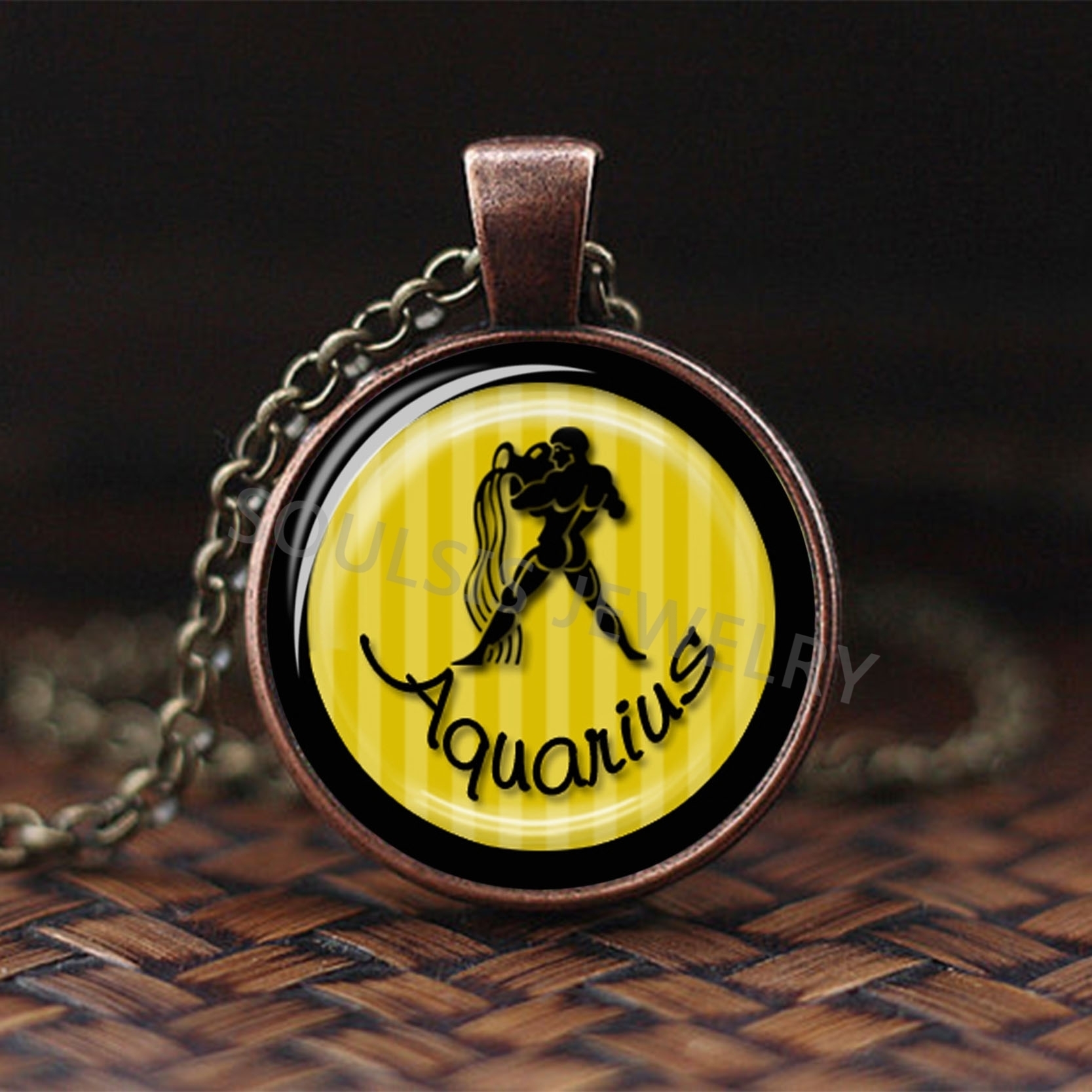 

12 Zodiac Sign Twelve Constellation Glass Cabochon Pendant Necklace Aquarius Pisces Aries Taurus Gemini Pendant