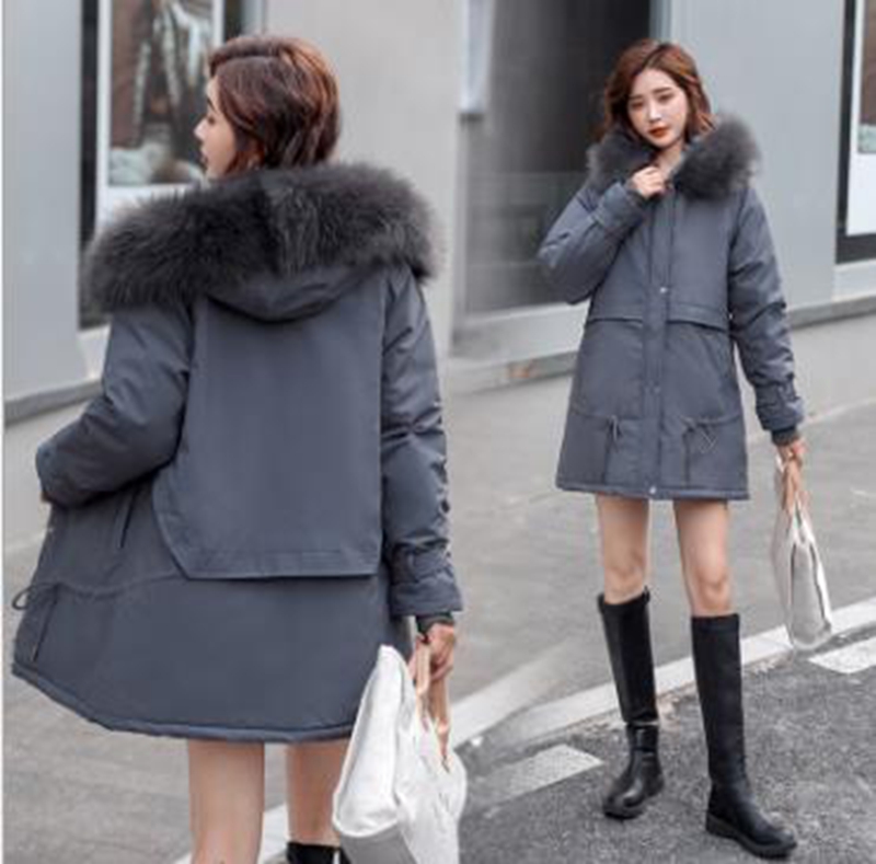 

Wholesale fashion women's plus velvet mid-length pie to overcome the winter new thick loose warm cotton jacket, Creamy-white