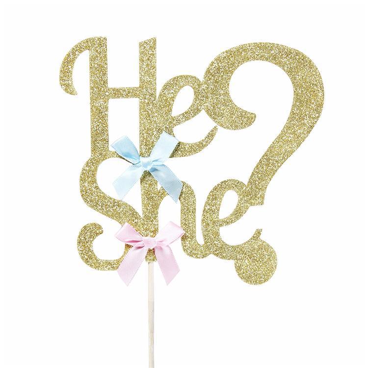

He Or She Gender Reveal Cake Topper Party Decoration Suppliers Girl Or Boy Bow Clothes Cupcake For Baby Shower Cake Decor