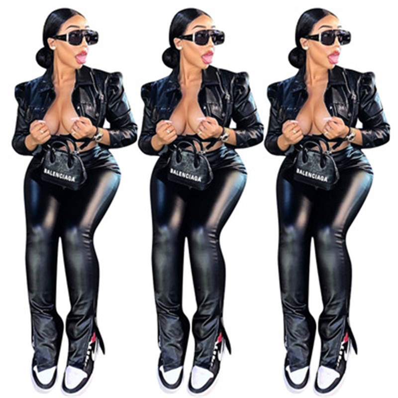 ladies leather pants suits