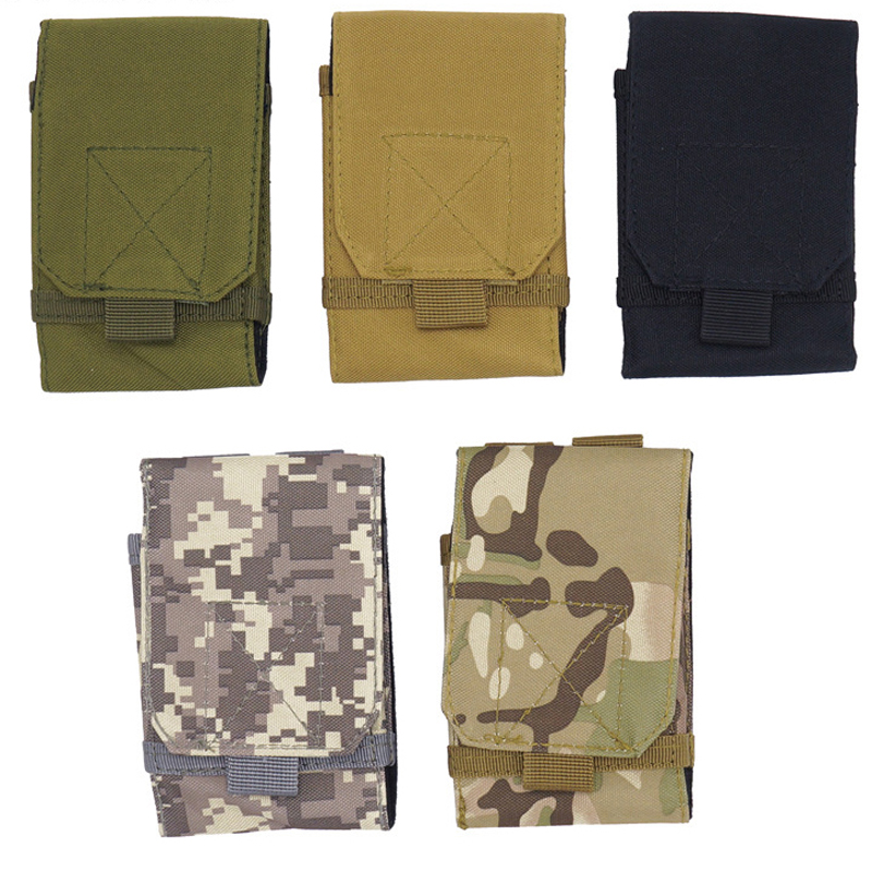 

Outdoor Camping Hiking Tactical Phone Bag Army Camo Camouflage Bag Hook Loop Belt Mobile Case Waist Back Pack, 5 inch black