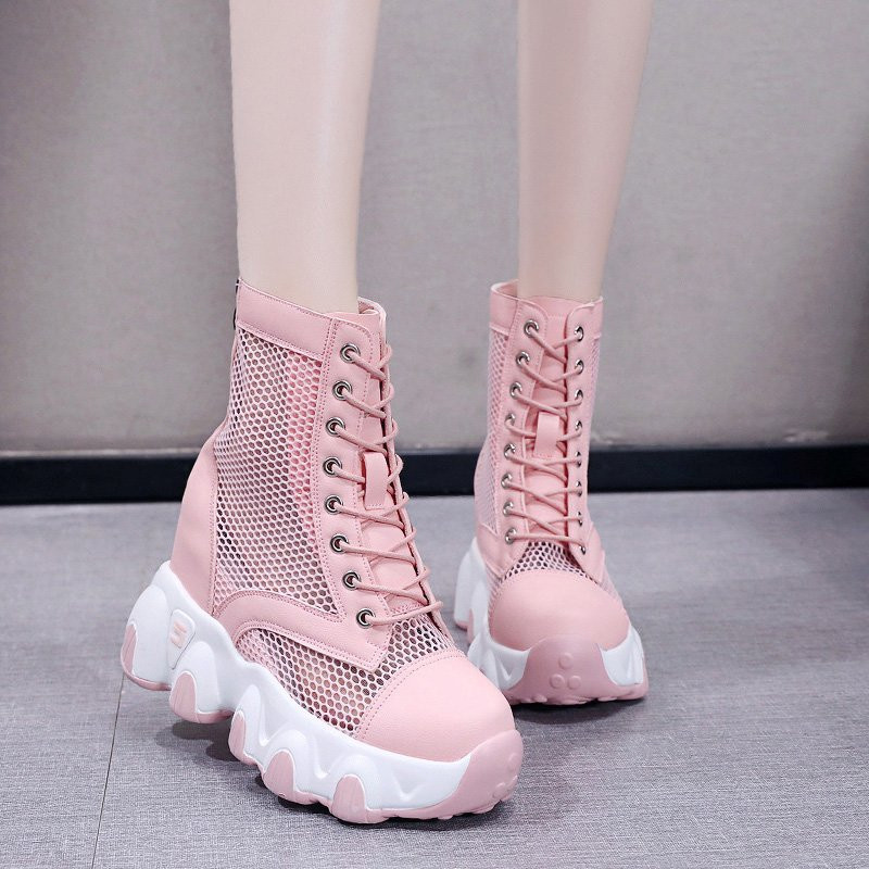 

2020 spring Sneakers Women Thick Bottom Daddy Shoe Thick Bottom Round Toe Breathing Leisure Female Internal increase Mesh Shoes