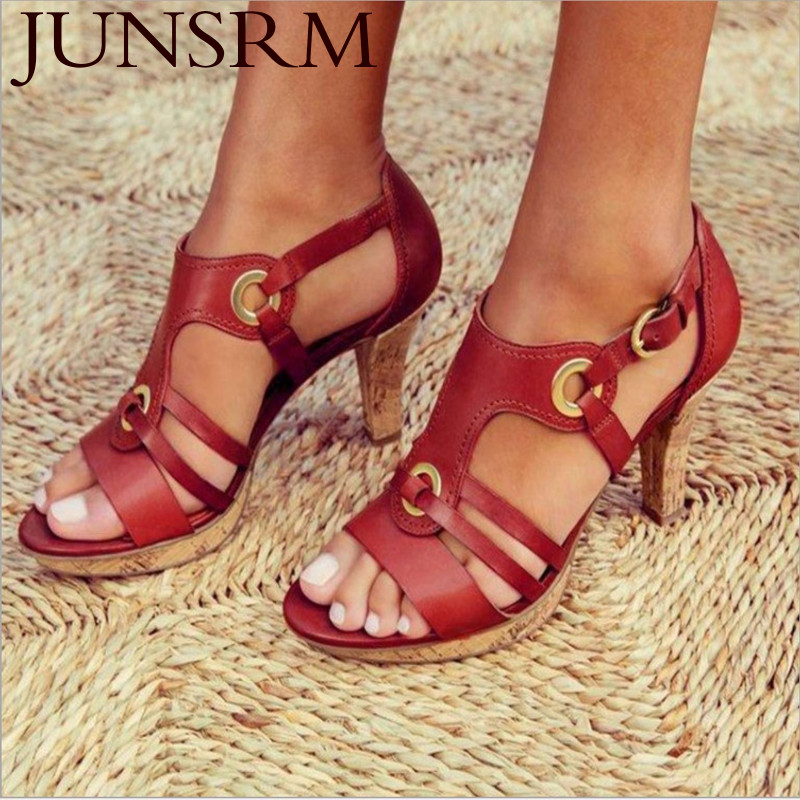 

JUNSRM 2020 Summer Sandals Women Open Toe Gladiator Shoes Women Ring Fashion Shoes Flats Metal Buckle Thin Heels, Black