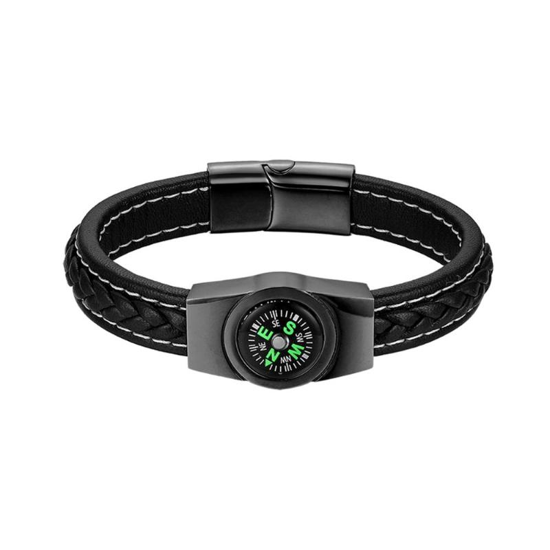 

BONISKISS 2020 New Trendy Rock Punk Compass Men's Bracelet Woven Leather Cord Magnetic Suction Buckle Stainless Steel Bracelet