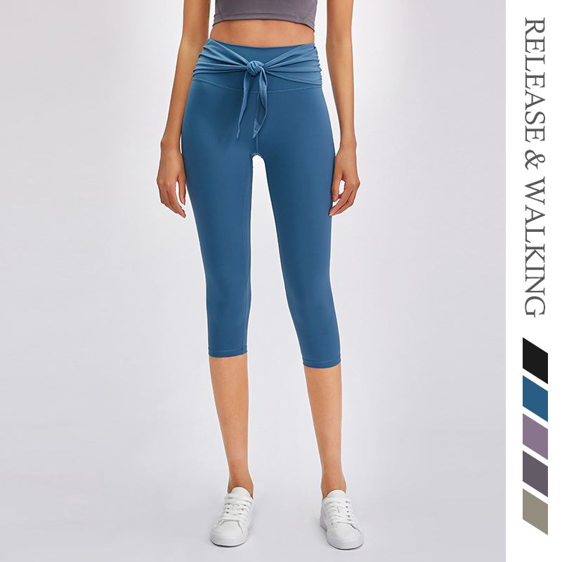 

R&W Belt Calf Pants Women Workout Tight Elastic Naked-feel Dance Sports Yoga Running Joggers Leggings Fashion Squat Proof Pants, Blue