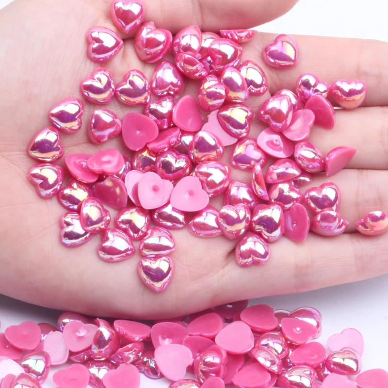 

Heart Shape Half Pearls Flatback Imitation 8mm 500pcs Glue On Resin Pearls AB Colors Super Shiny For Crafts Scrapcooking Shoes
