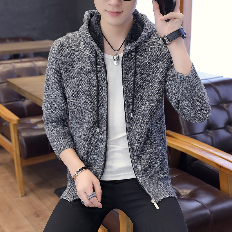 

Men's Hooded Cotton Cardigan Autumn Winter Comfortable Warm Zipper Long Sleeve Coats Knitted Casual Hombre Sweater Pull Homme, Blue