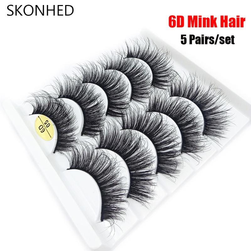 

5 Pairs 6D Mink Lashes False Eyelashes Natural Long Wispies Handmade Cruelty-free Criss-cross Makeup Eyelashes Extension Tools