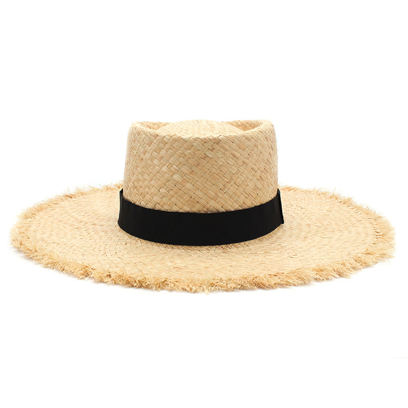 

New Belt Raffia Straw Summer Sun Visor Hats For Women Lady Foldable Fashion Handmade Cap Wide Brim Panama Beach Hat H29, Beige