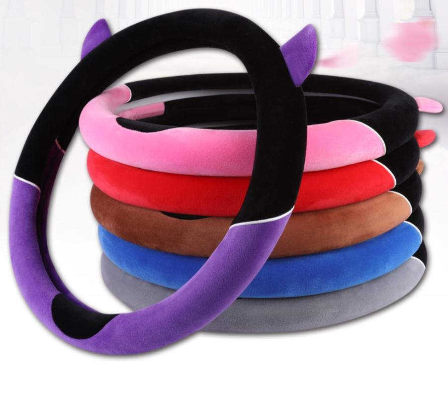

SEEONKA Cute Short Plush Car Steering Wheel Cove Girl Female Steering-wheel Cover Pink Purple Red 15inch Round Shape
