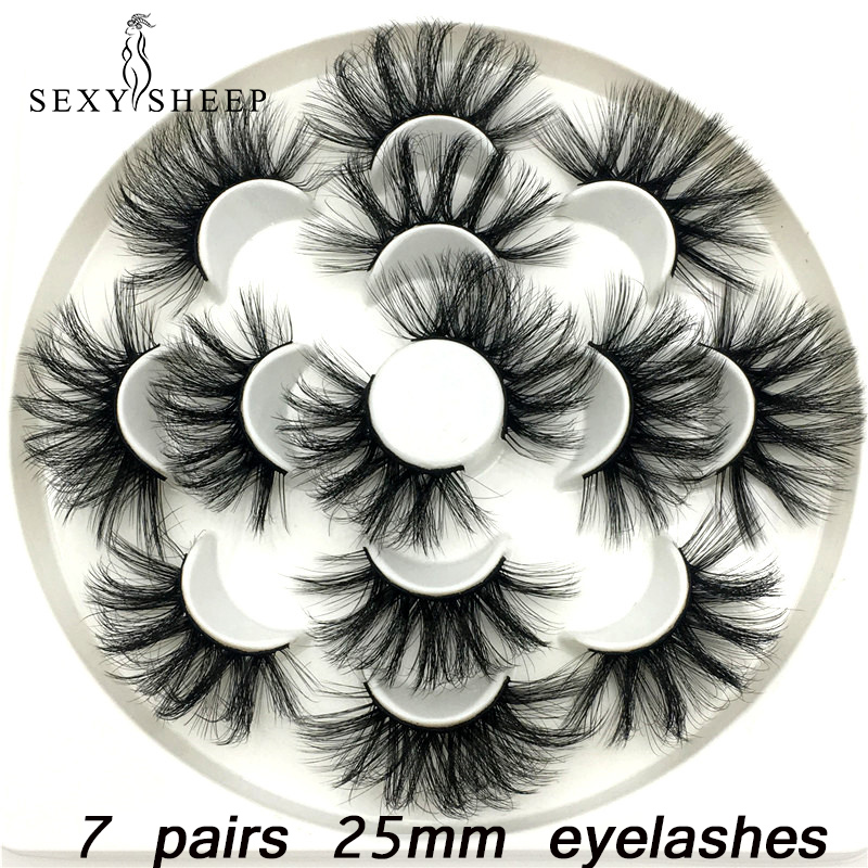 

7 Pairs thick fluffy 25mm mink lashes Eyelashes Wispies Fluffy Dramatic Eye Lashes Handmade Multilayered Eyelash Extension Tools