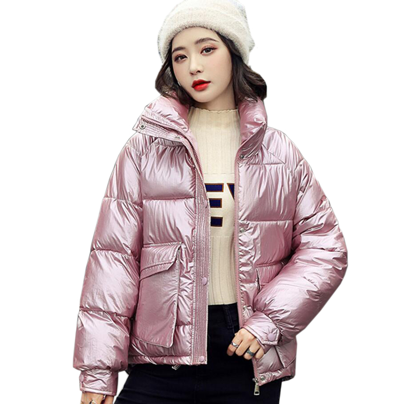 

Bright Surface Down cotton Jacket Cotton-Padded Clothes Women 2020 New Winter Loose Zippers Parkas Casual Down cotton Coat Warm, Beige