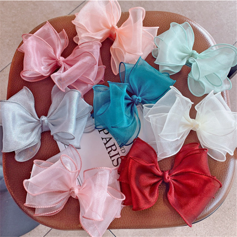 

10pc/lot New Luster Yarn Bow Hairpins Gift Children Handwork Hair Accessories Four Layer Big Bow Kids Girls Hair Clips Headdress, Heart bow 1