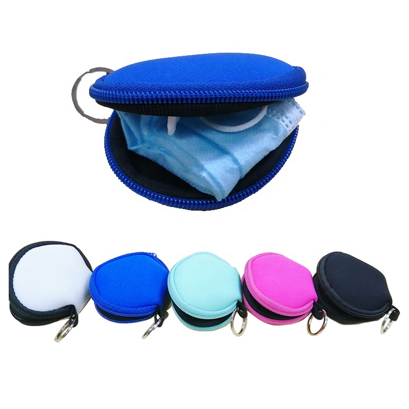 

RTS Plain Color For Sublimation Waterproof Earbud Case/Bag Neoprene Zipped Coin Purse Face Cover Bag With Keyrings