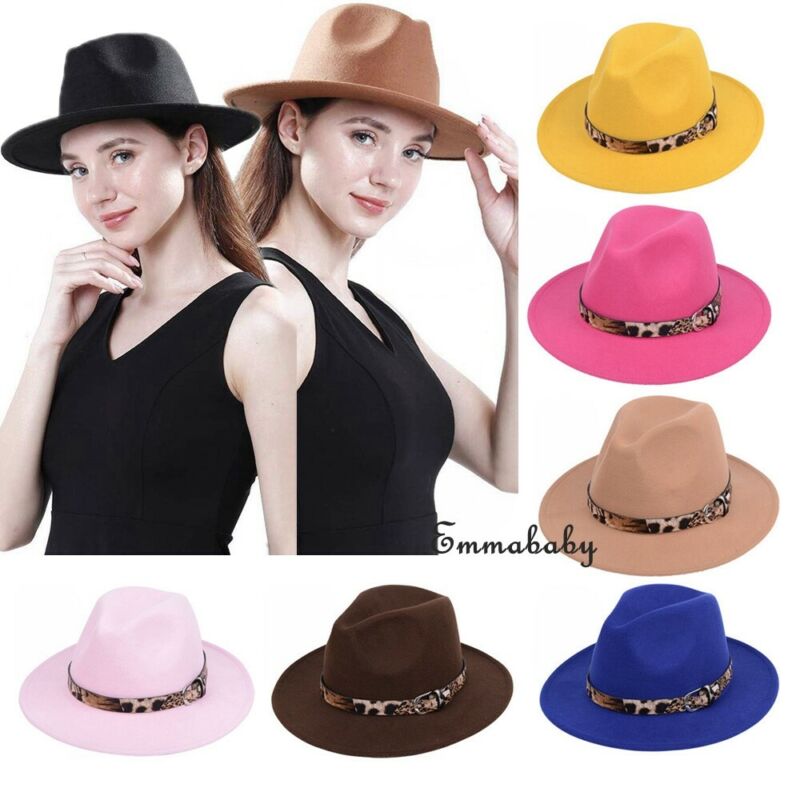 

Womens Men Felt Hat Winter Fedora Leopard Hat Woolen Classic British Autumn Laday Jazz Streetwear Felt Hats, Black