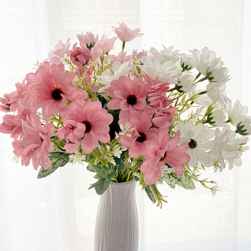 

1 Bunch 21 Head Cineraria Artificial Daisy Fake Flower Bouquet DIY Home Office Decor Chrysanthemum Decorative Indoor Outdoor, Beige