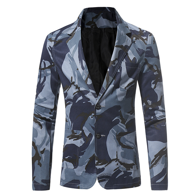 

Dropshipping camouflage series men's casual slim suit high-grade jacket fashion casual blazers long sleeves button top coat, Blue