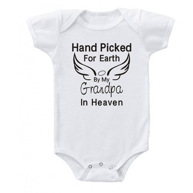 

Newborn Baby Onesie Hand Picked for Earth by My Grandpa in Heaven Baby Boys Girls Bodysuit Summer Cotton Short Sleeve Bodysuits, Black