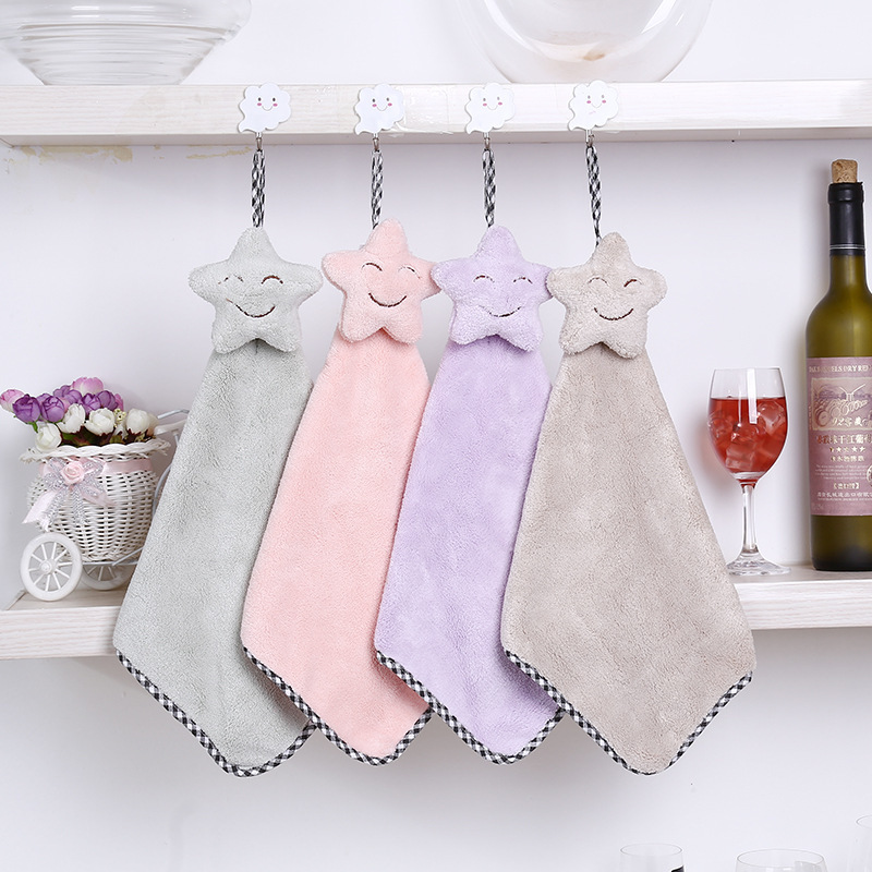 

Smiling Face Coral Velvet Towel Soft Baby Nursery Wipe Hand Towel Kitchen Used Hanging Dishcloths Children Bathing Hand Towels, Green