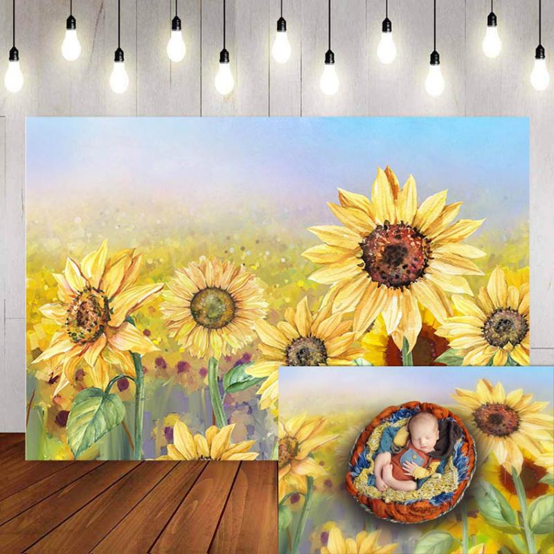 

Newborn Photography Backdrop Baby Flower Background for Photo Studio Photobooth Backdrops Sunflower Birthday Party Banner