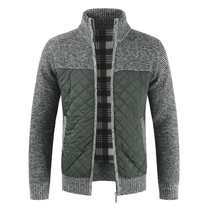 

Zip Up Men Sweater Jacket Stand Collar Knitted Sweater Coat Autumn Men Clothing Vintage Knitwear Tops Patchwork Cardigan, Black