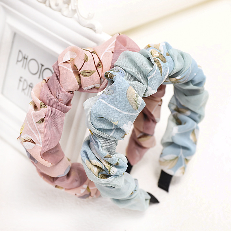 

Chiffon Headband Women printing Folds Hairbands Sweet Hair Ornament Headwear Head Band Hair Hoop Lady Fashion Accessories