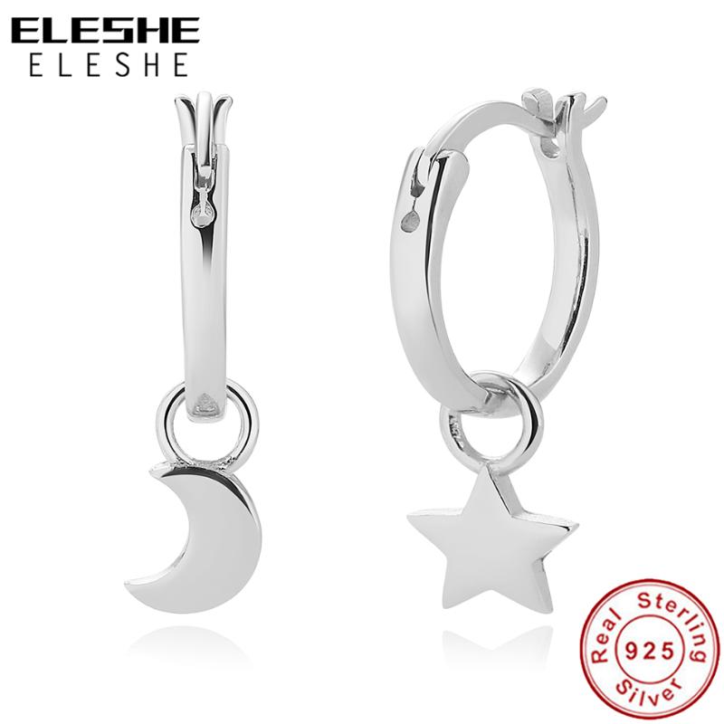 

ELESHE European Fashion Moon Star Earrings for Women Authentic 925 Sterling Silver Hoop Earrings Fine Jewelry Wedding Gift