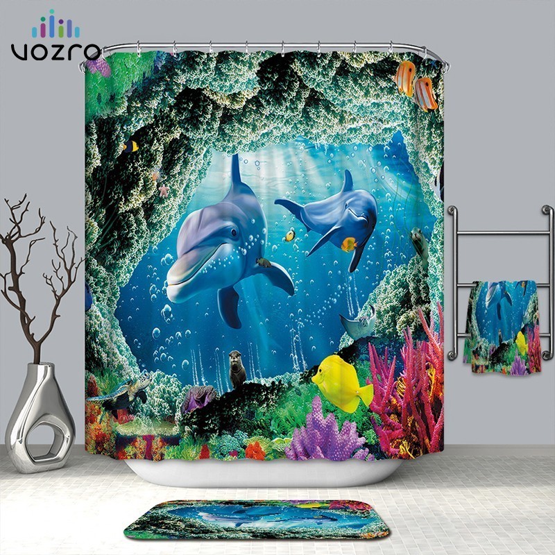

VOZRO Shower Curtain Waterproof Polyester Cloth 3d Marine Bath Douchegordijn Pascoa Cortina Splatoon Miniaturas Whal Cactus