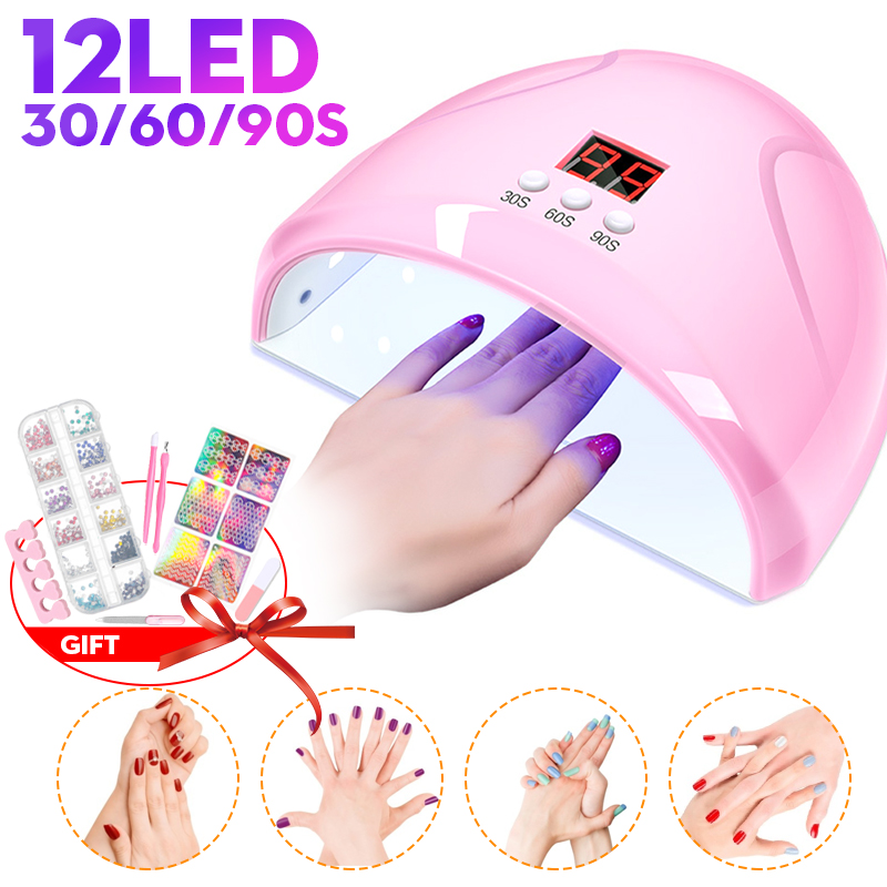 

Nail Dryer UV LED Lamp for Nails 12W Infrared Sensor USB Charging LED Drying Lamp for Nails Tools Manicure Machine, Pink