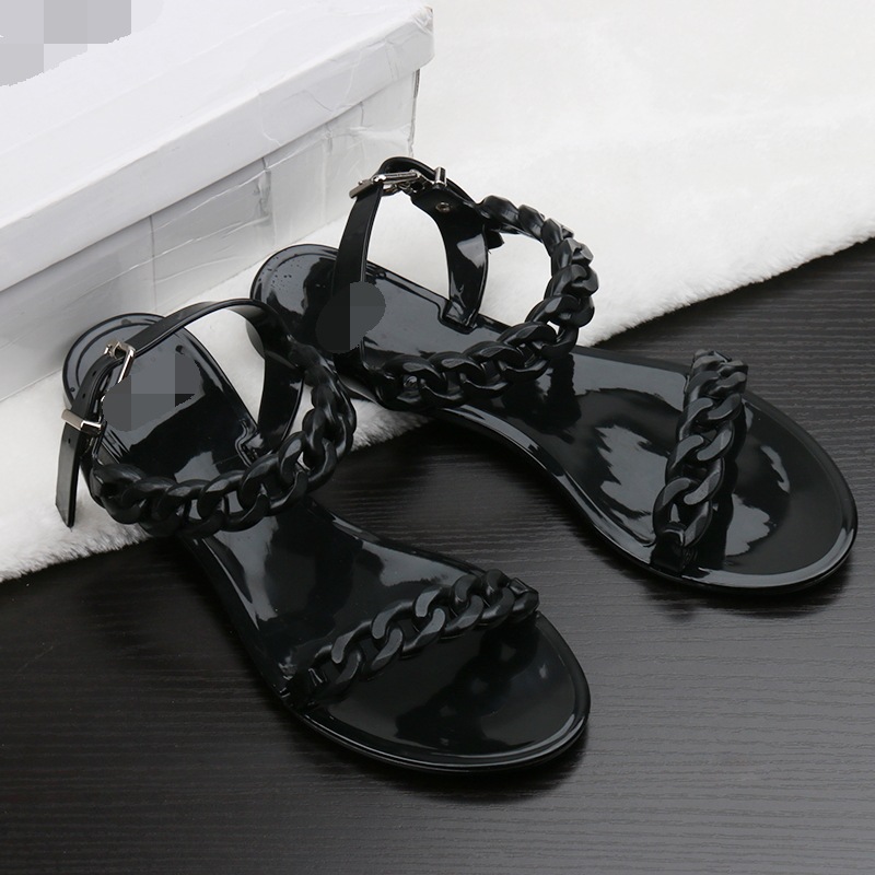 

JUNSRM 2020 Summer Casual Jelly Shoes Women Sandals Flats Beach Sandals Fashion Valentine Holiday Woman Shoes Flip Flops, Black