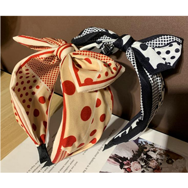 

Teen Girls Bow Hairband Dots Print Women Headdress Wide Headband Large Bow Knotted Center Hairband Adults Headwear Head Band