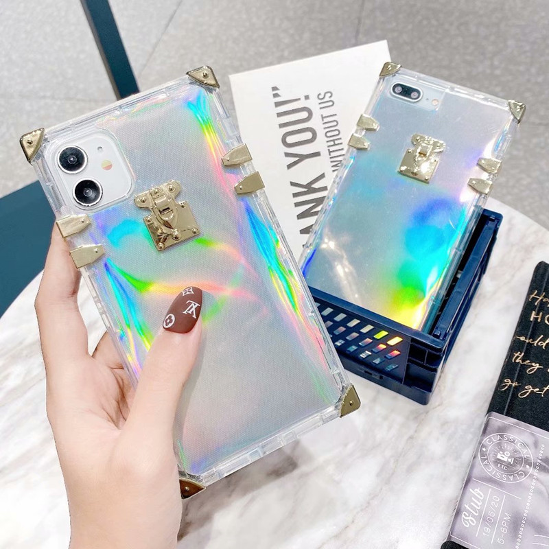 

Luxury Sparkling Square Clear TPU Phone Cases for IPhone 13 12 11 Pro X XS Max XR 8 7 Fashion Cover Colorful Back case ForSamsung Galaxy S21