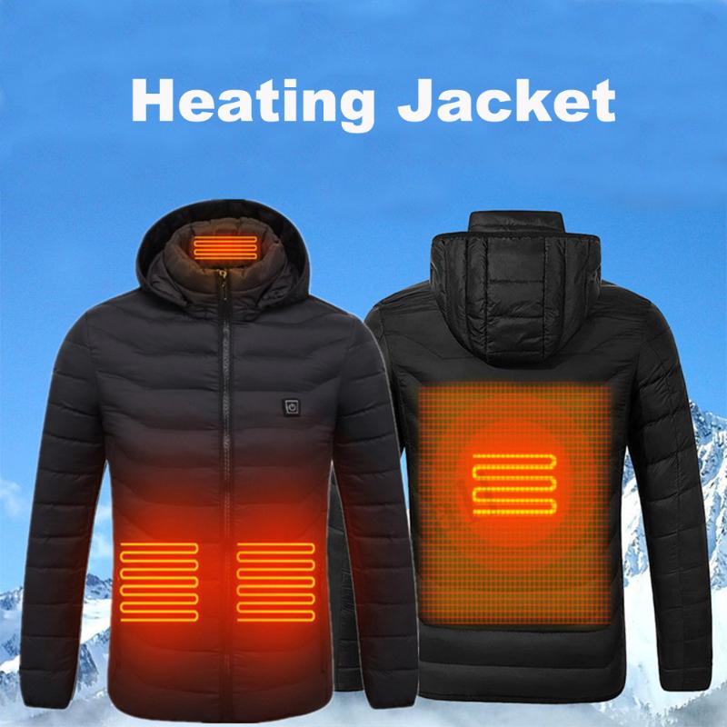 

2020 NEW Men Winter Warm USB Heating Jackets Smart Thermostat Pure Color Hooded Heated Clothing Waterproof Warm Jackets, Black