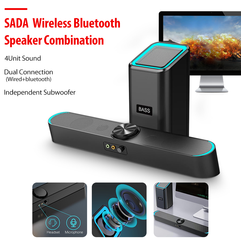 

SADA Mini Wireless Desktop Computer bluetooth Speaker Set Ambient Light 2.1 Stereo Powerful Bass 5 Units HiFi Soundbar 3W