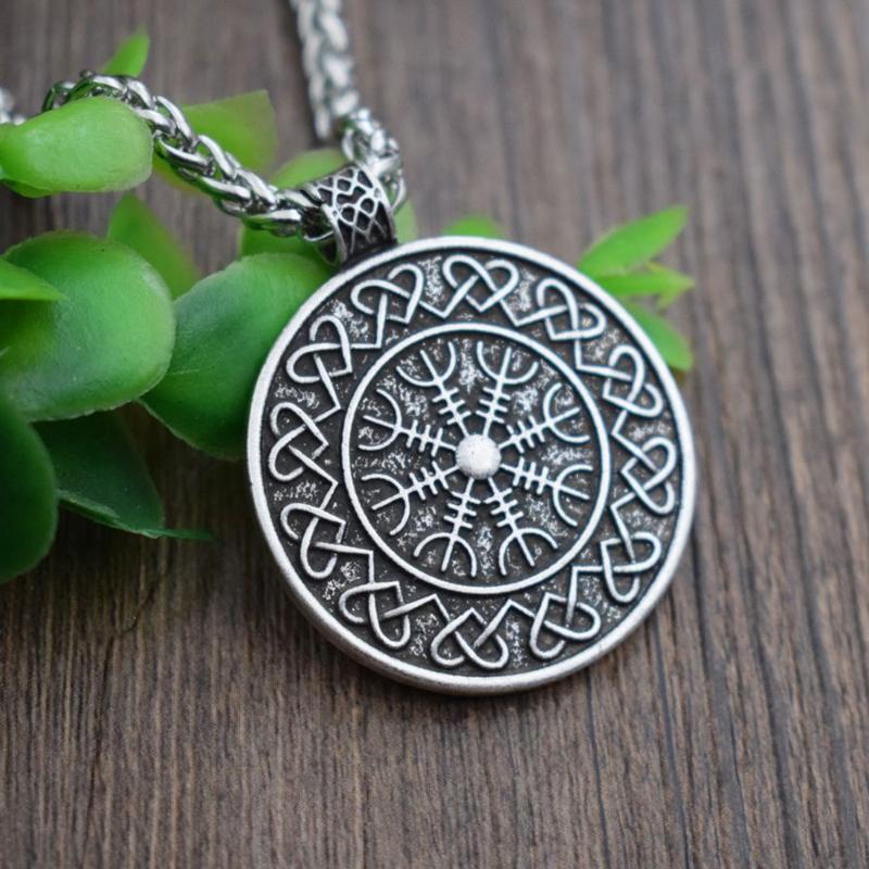 

SanLan Viking Symbol of Protection Necklace Norse Symbol Aegishjalmur Helm of Awe Viking Pendant Runic Circkle
