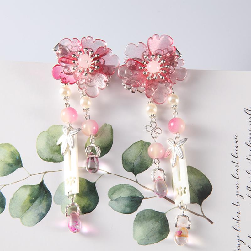 

1 Pair Gift Chinese Style Alloy Glazed Flower Lightweight Tassel Jewelry Hairpin