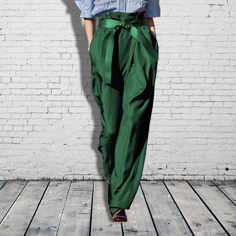 

Women High Waist Pants Female Long Pants Office Ladies Belted Straight Trousers 2020 VONDA Pantalon Femme Plus Size Bottoms, Black