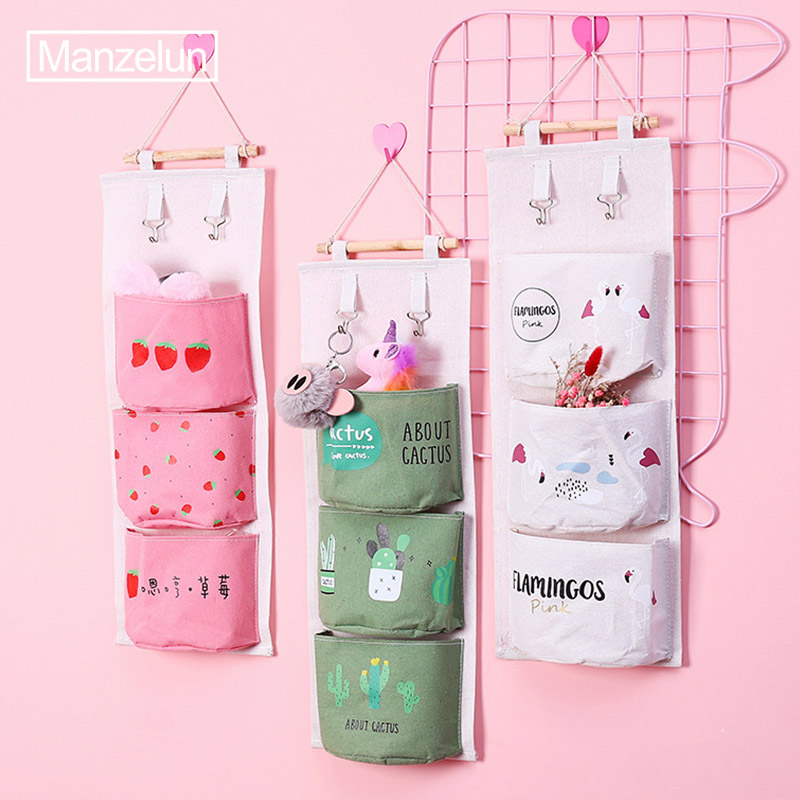 

Cartoon Strawberry Hanging Organizer 3 Pockets Hanging Storage Bag Wall Mounted Wardrobe Hang Bag Lovely Girls Bedroom Decor, Orange