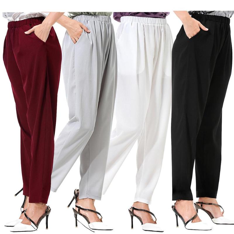 

Casual Women Pants For Office Lady Solid Color Pocket Loose Fit Long Wide Leg Pants Harem Trousers Wide Leg For Women, Black