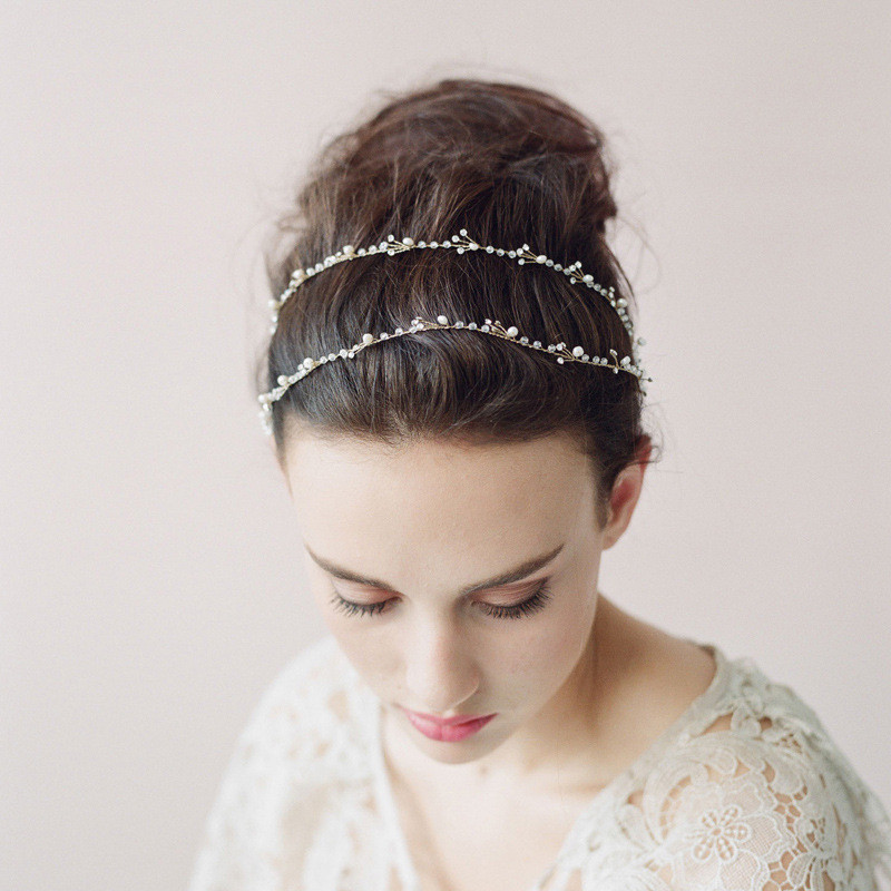 

Pearl Branches Double Hairband European and American Bride Wedding Headwear Export Jewelry Twigs Honey
