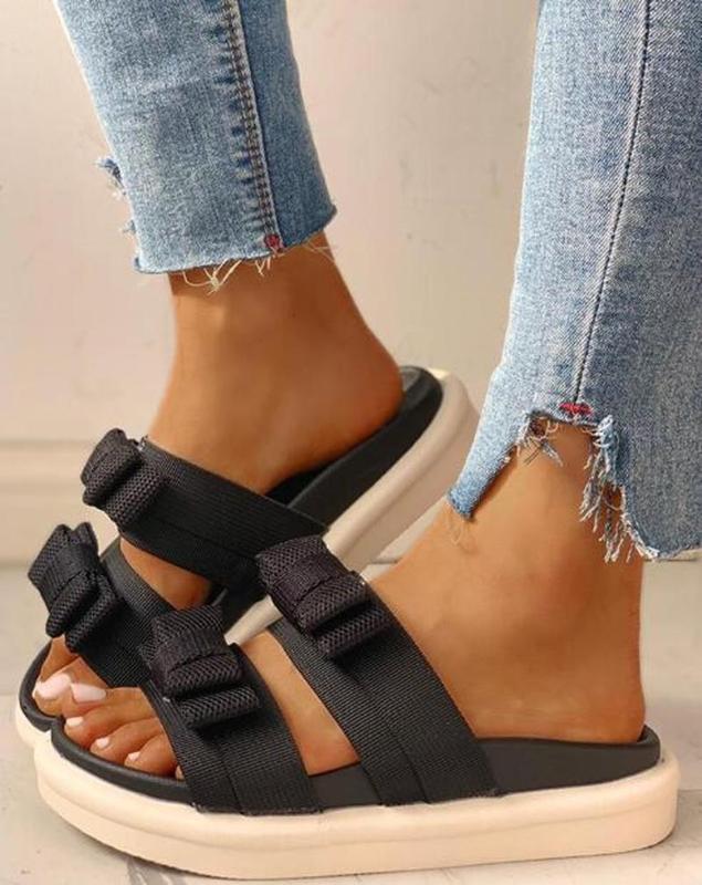 

2020 Summer New Shoes Spell Color Bow Platform Slippers Fashion Outer Wear Muffin with Word Sandals Ins Sandalia Feminina, Green