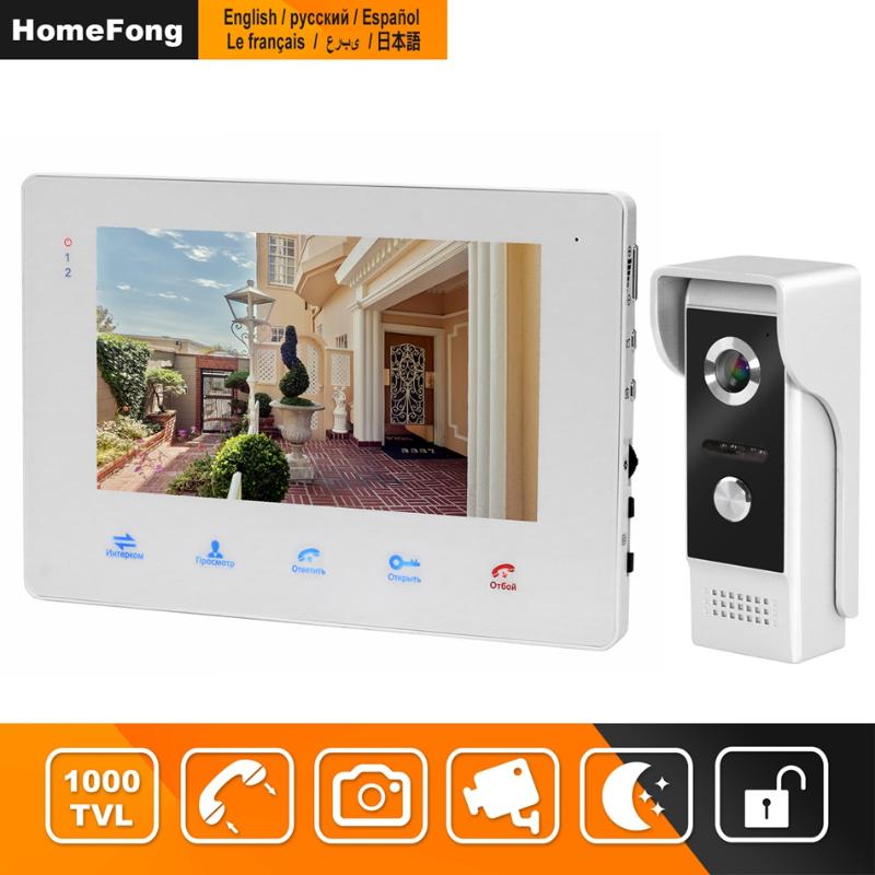 

HomeFong Video Door Phone Home Intercom Wired 7 inch Monitor Outdoor IR Night Vision Door Camera Support Motion Detection Record
