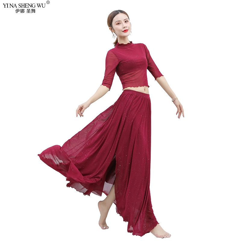 

Adult Sexy Mesh Belly Dance Tops Skirt Costumes for Women Bellydance Costumes Top+Skirt Dancing Clothes Dancer Wear, Color1(top-skirt)