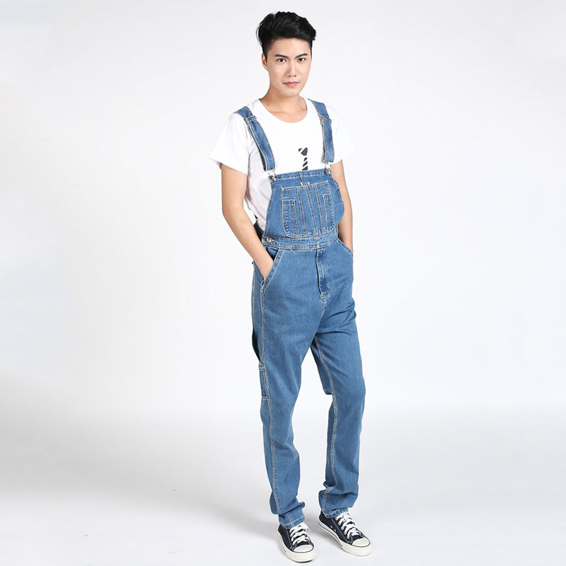 

2020 Men's Denim Overalls Huge Denim Bib Pants Fashion Pocket Jumpsuits Jeans For Men More sizes 28-46 48 50, Light blue