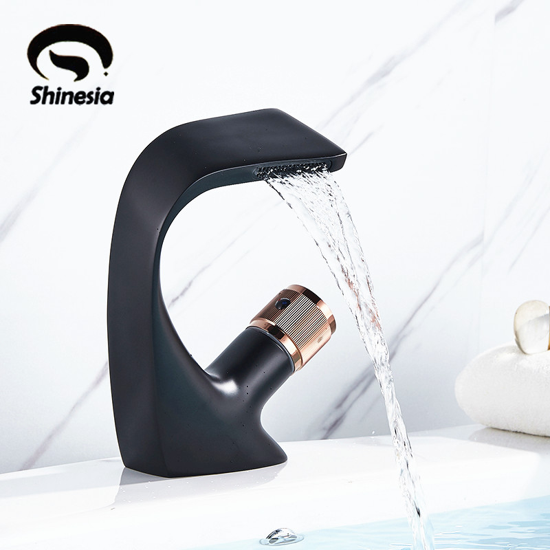 

Shinesia Basin Faucet Matte Black Cold and Hot Water Bathroom Sink Creative Faucet Tap Deck Mounted Basin Mixer Tap